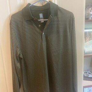 PGA Airflux Golf Shirt (Long sleeve) Size Mens Small Green w stripes